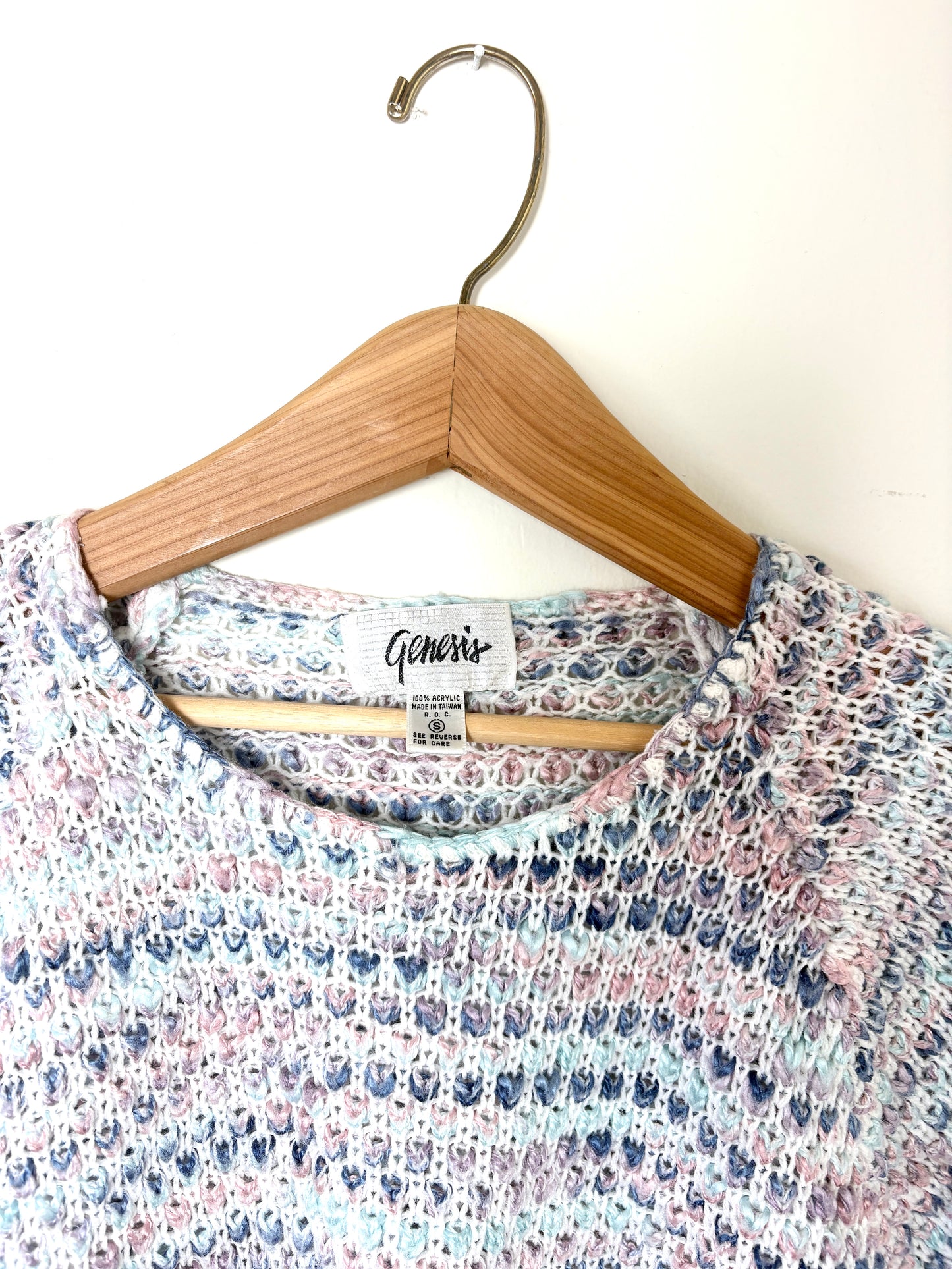 Vintage 90s 80s GENESIS Pullover Spacedye Marled Pastel Rainbow Knit Top Small