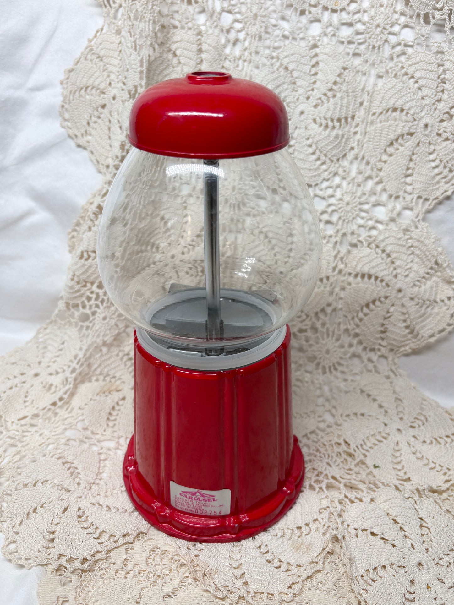 Vintage Collectable Gumball Machine 1985 Carousel 9" Red Metal & Glass