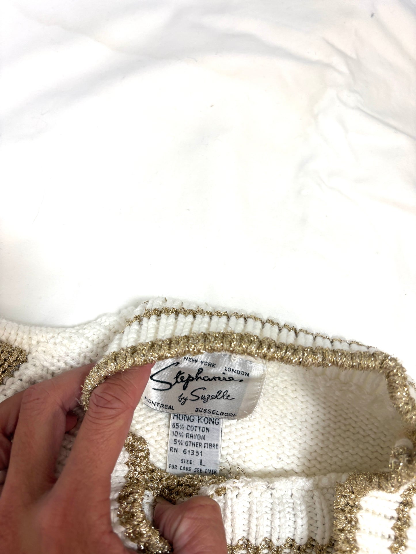 Vintage Escada White Glass Nautical star sweater embroidered women size L