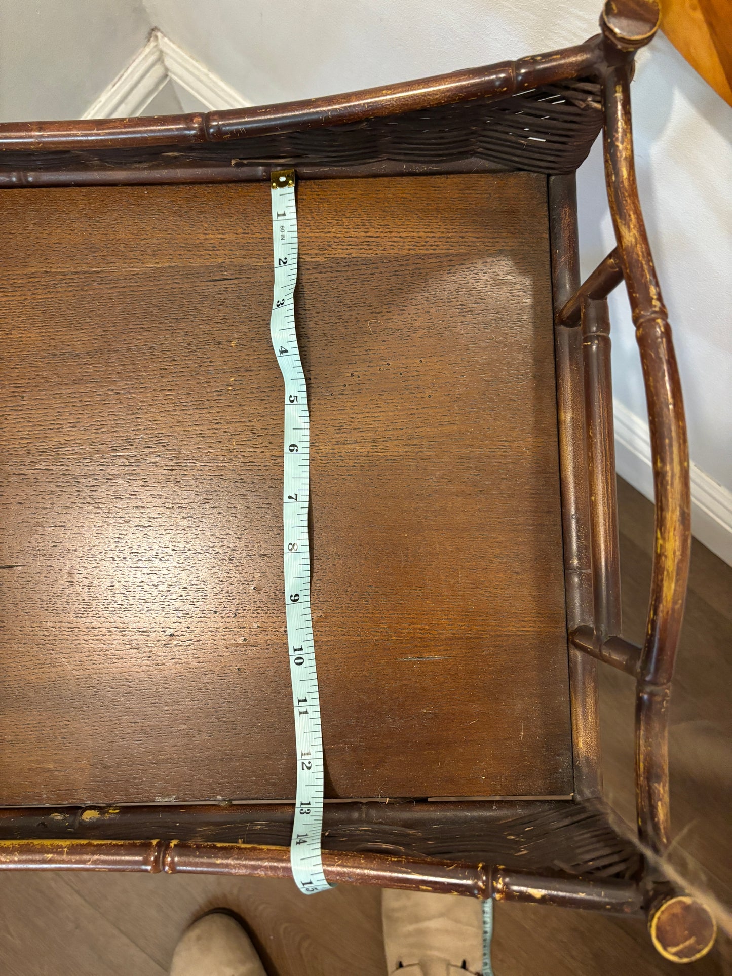 Vintage Wicker & Bamboo Folding Accent Table