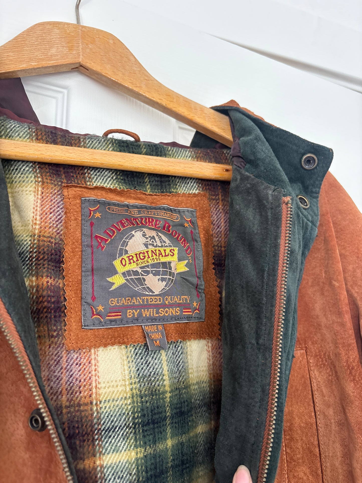 ADVENTURE BOUND Wilson’s Leather Full Zip Jacket/Coat Flannel Lined, Hood SZ M