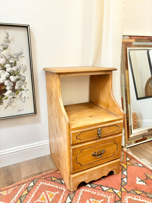 Vintage Wooden Nightstand with Drawers