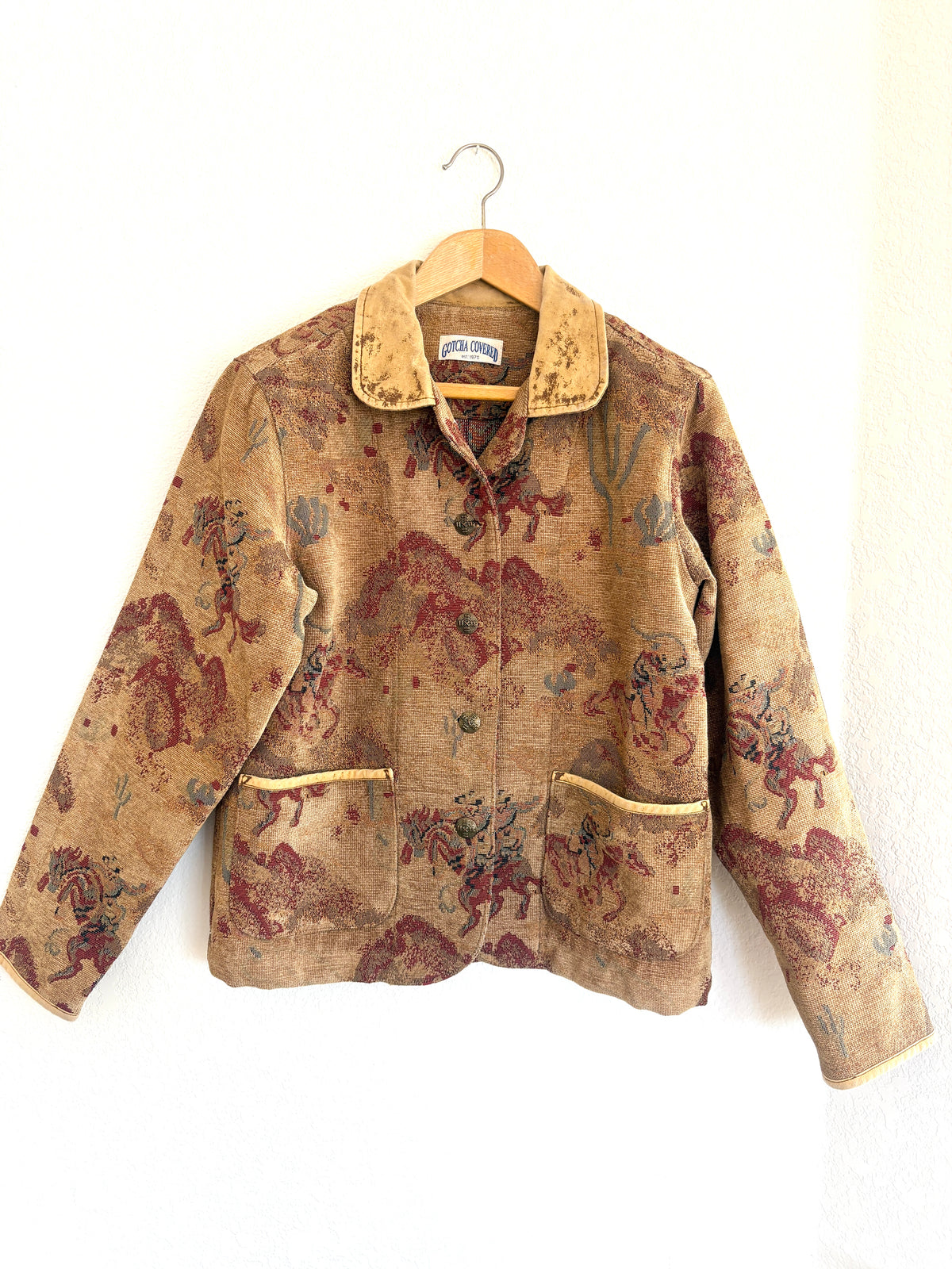 Vintage Gotcha Covered Jacket S/M Tapestry Brocade Button Front Boxy Barn Style