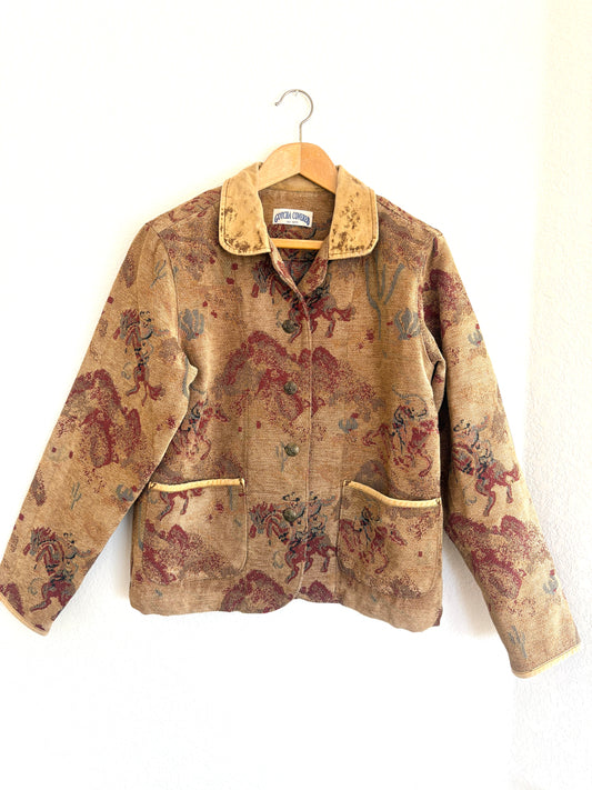 Vintage Gotcha Covered Jacket S/M Tapestry Brocade Button Front Boxy Barn Style