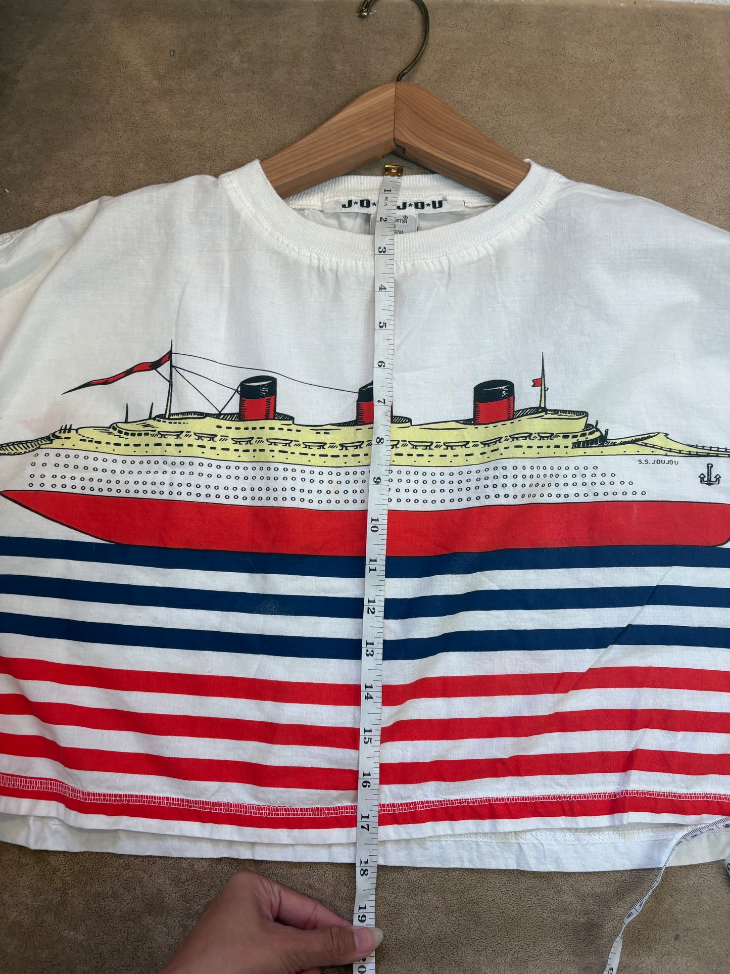 VINTAGE 90s Navy Print Striped Cotton T-Shirt Medium