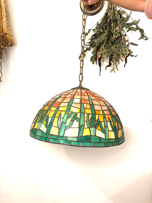 Large Tiffany Style Stained Glass cactus lamp shade 17.5”x3”