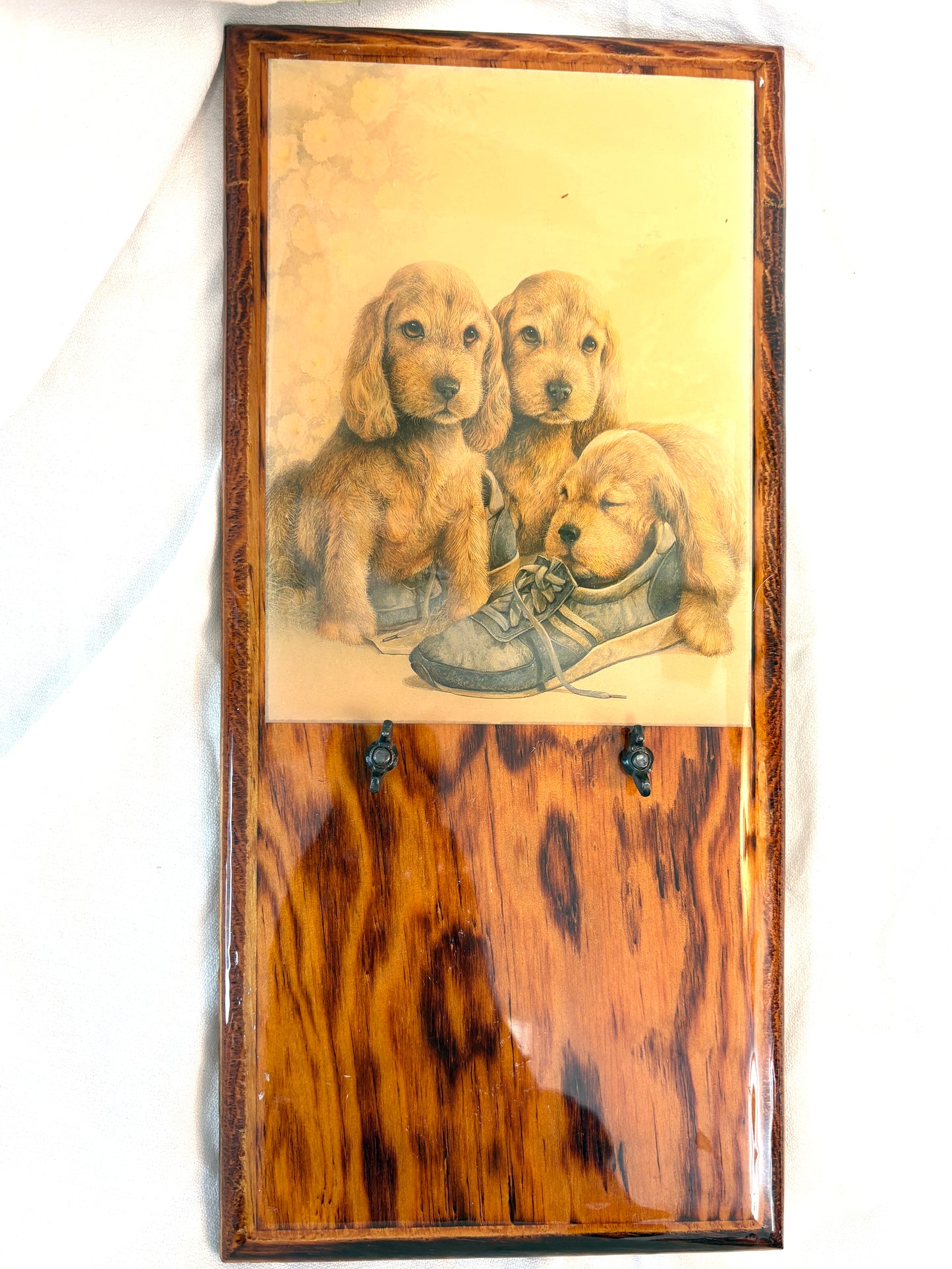 Antique Animal Portrait Painting Dog Scene Wood Framed 15”x7.5”
