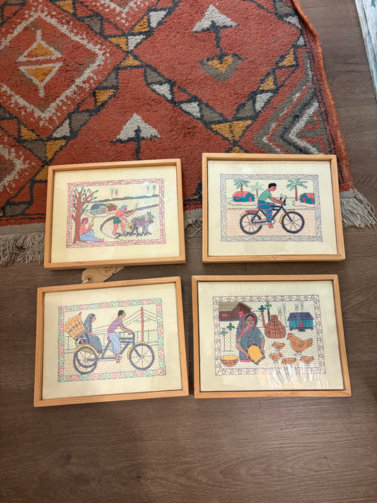 Hand Embroidered BANGLADESH Framed Art Work 9x7"