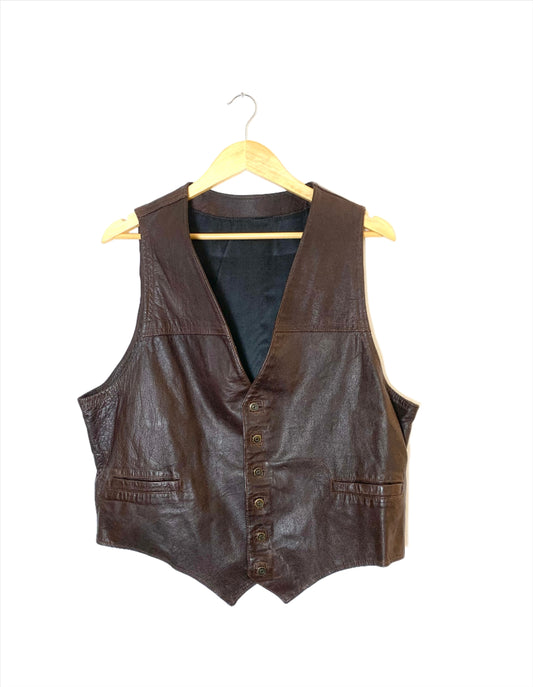 1970s Leather Vest Western brown color large size