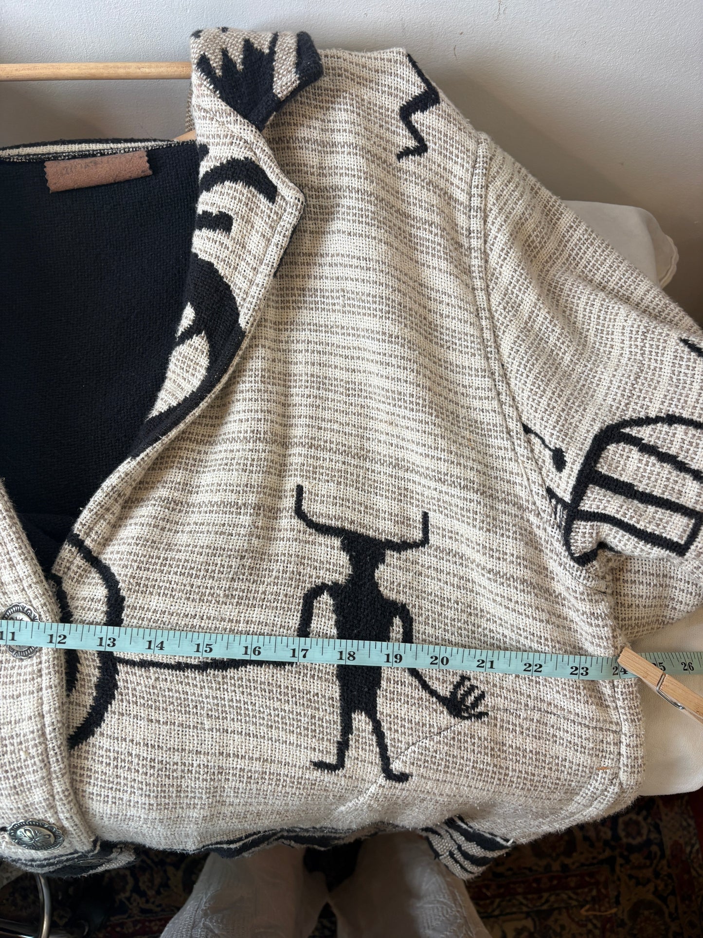 Southwestern Cardigan Sweater Native American Petroglyphs Kokopelli Sz S/M USA