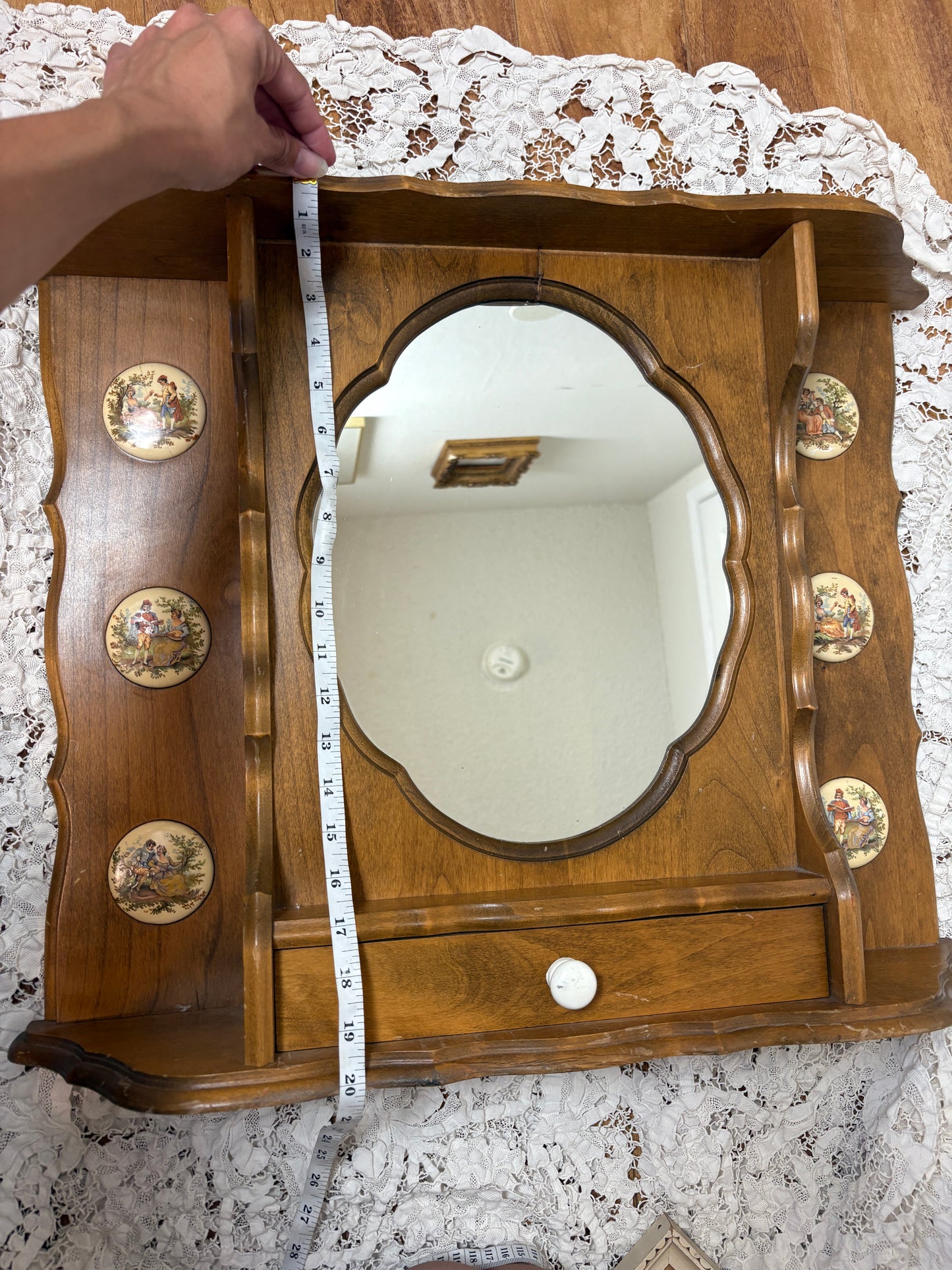 Rare Antique Wooden Apothecary Medicine Vanity Cabinet Oval Mirror