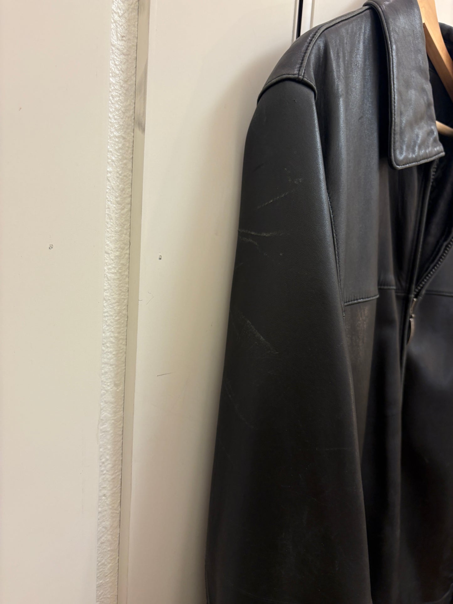 Claiborne Outerwear Lambskin Black Leather Jacket Men Large Full Zip