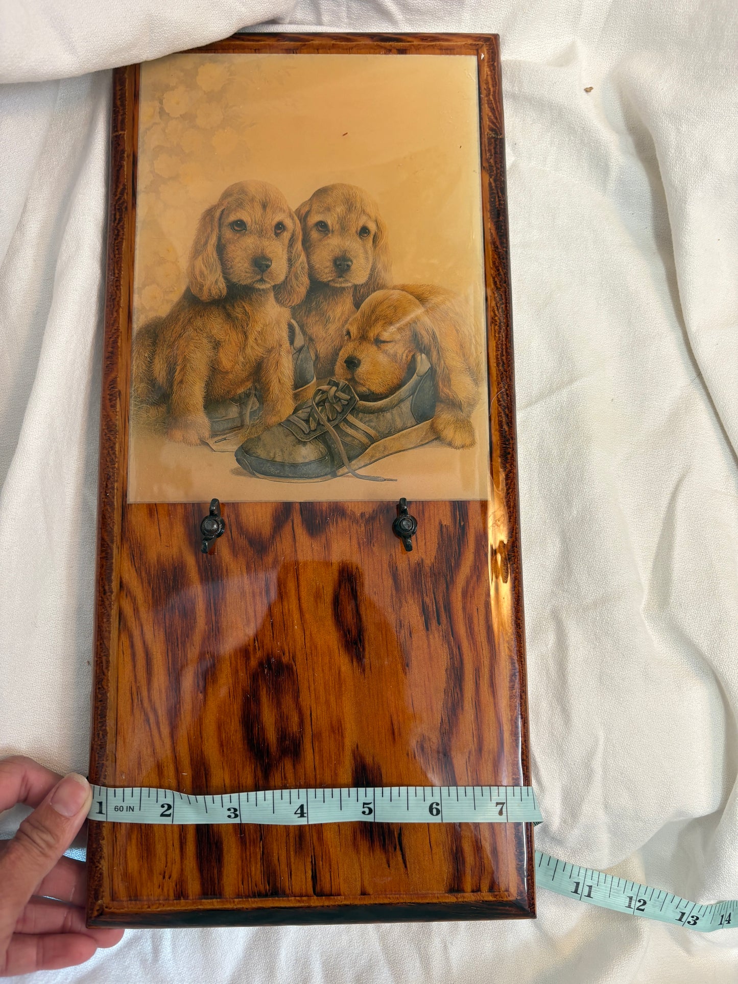 Antique Animal Portrait Painting Dog Scene Wood Framed 15”x7.5”