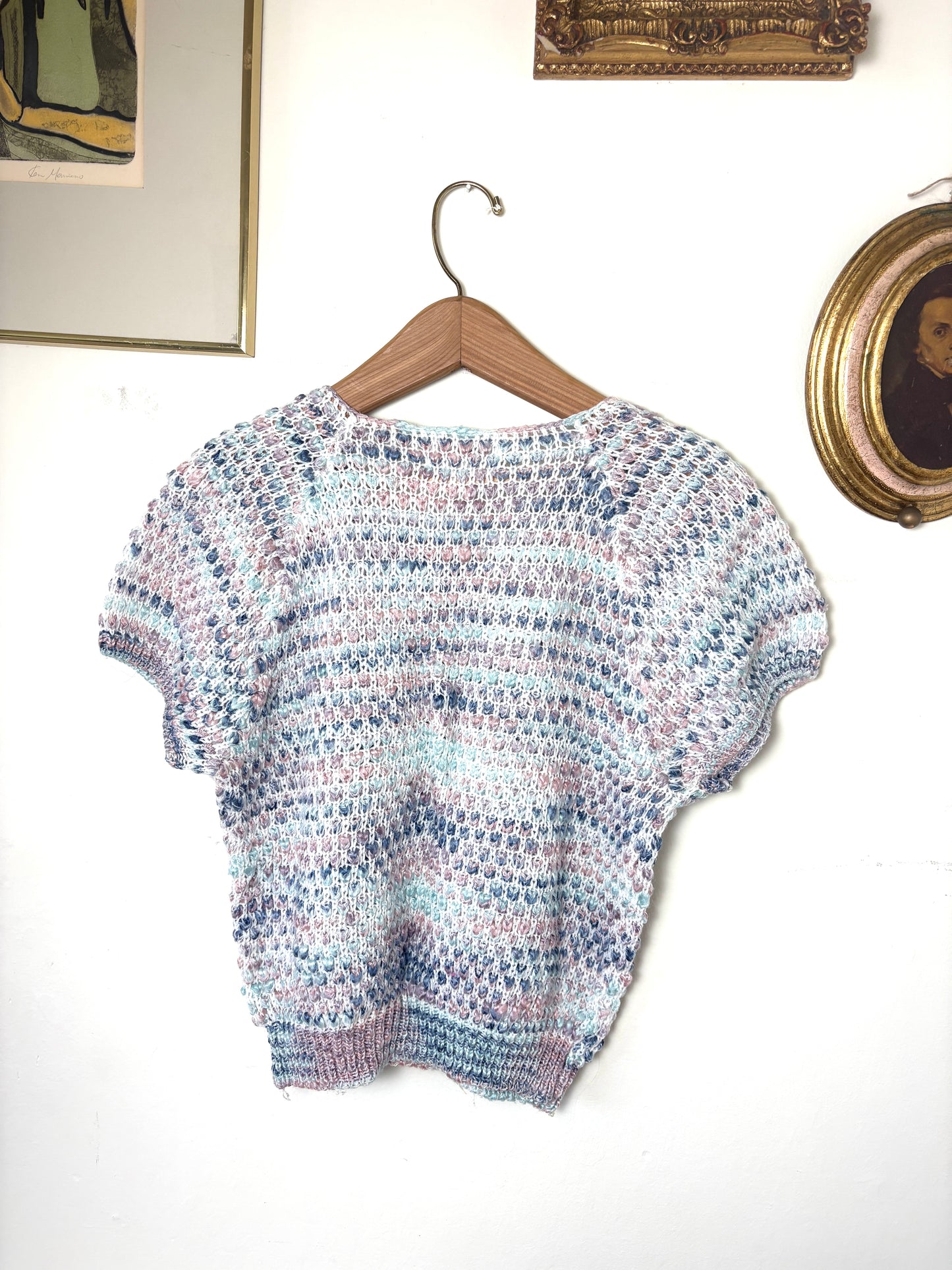 Vintage 90s 80s GENESIS Pullover Spacedye Marled Pastel Rainbow Knit Top Small