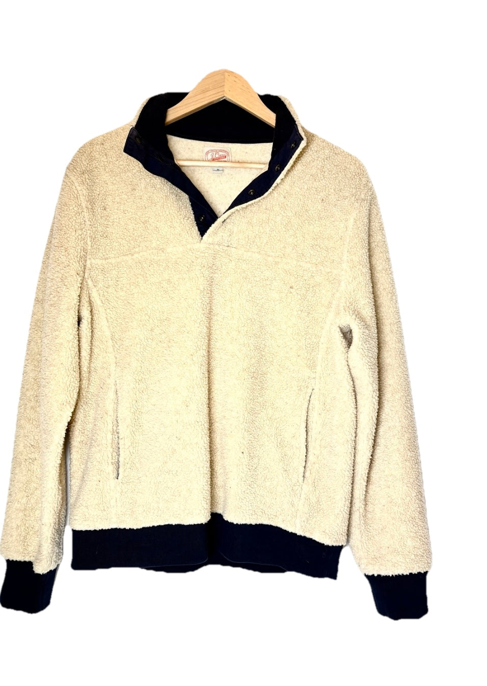 J CREW Sportsman Outfitters Sherpa Fleece Half-Zip Pullover Jacket Ivory Sz M