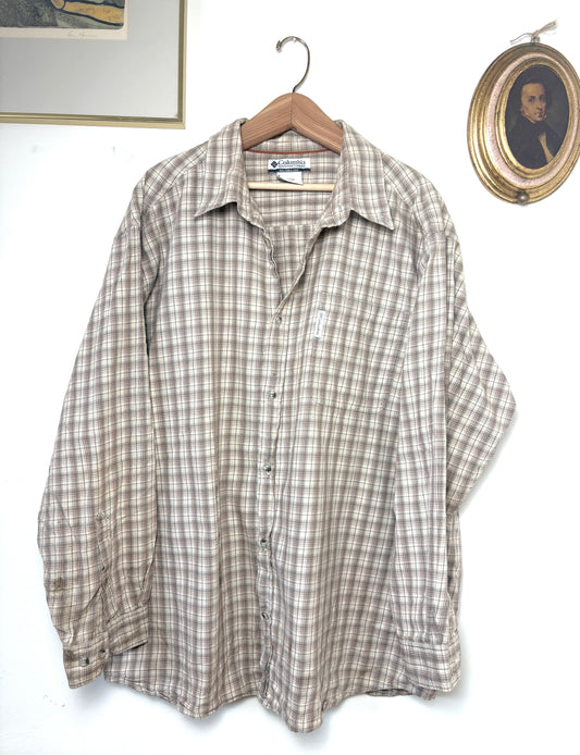 Columbia Shirt Mens XXL-Sportwear Tan Plaid Casual Button-Down Long Sleeve