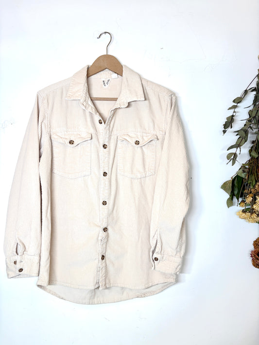Roxy Women’s Cream Let It Go Corduroy Button Up Shirt Sz XS Long Sleeve