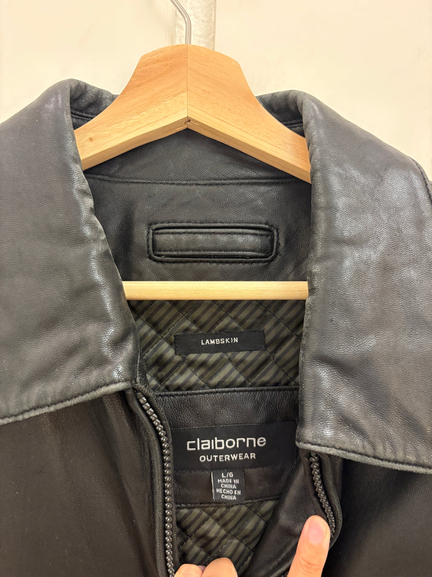 Claiborne Outerwear Lambskin Black Leather Jacket Men Large Full Zip