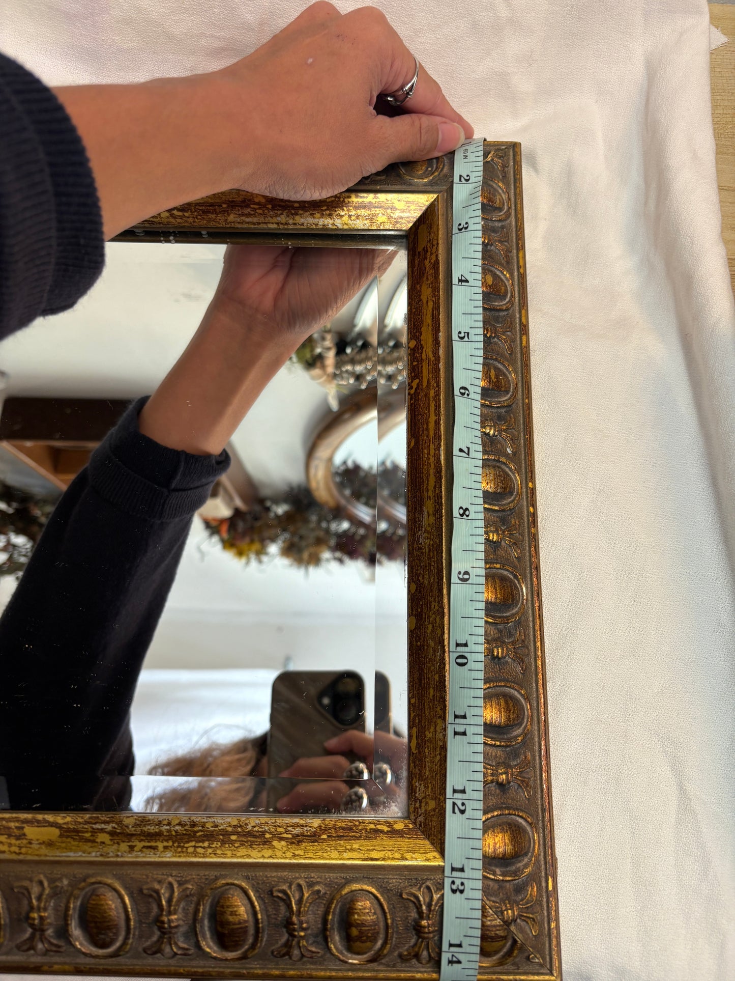 Small Mirror Gold White vintage Mirror 10 x 8