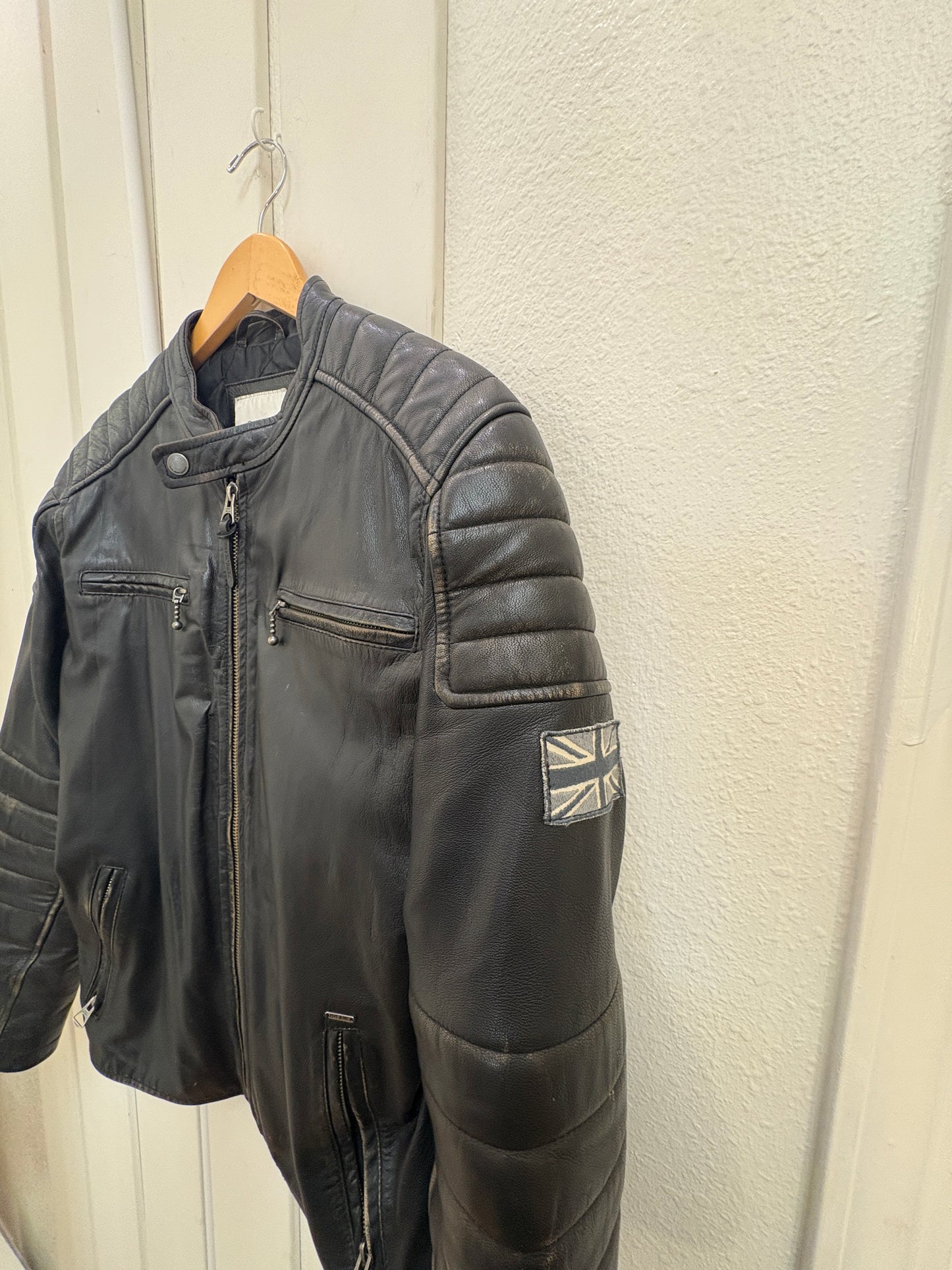 Pepe Jeans Vintage Leather Jacket Men’s XL Black Leather Biker Jacket