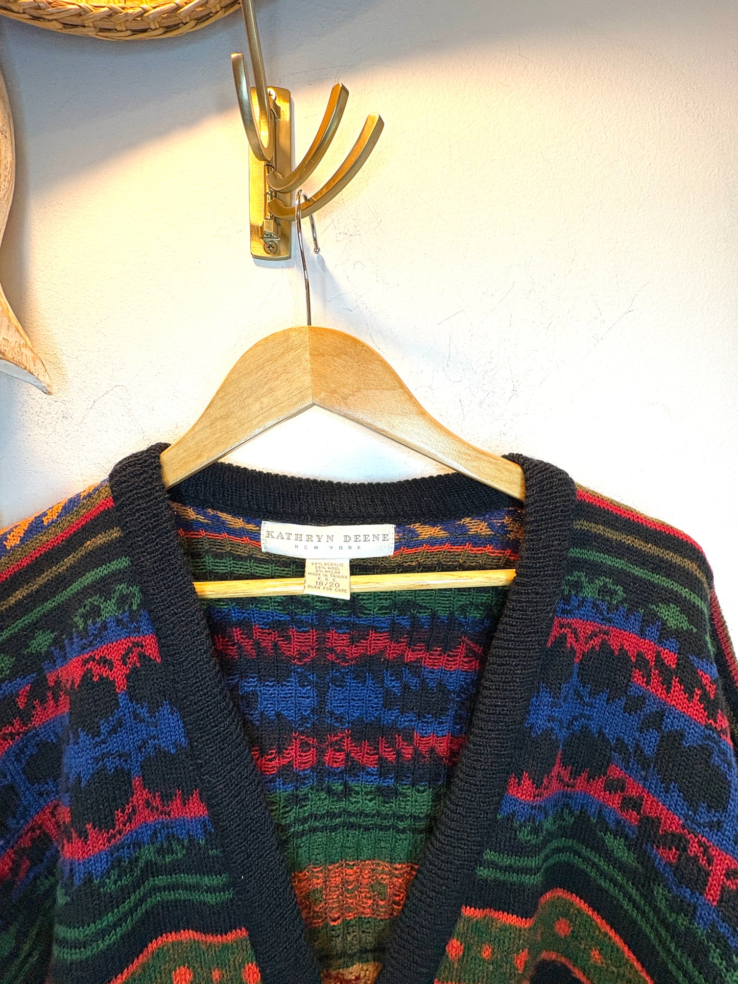 Vintage Kathryn Deene Wool Cardigan Sweater 18/20 Southwestern Western Print