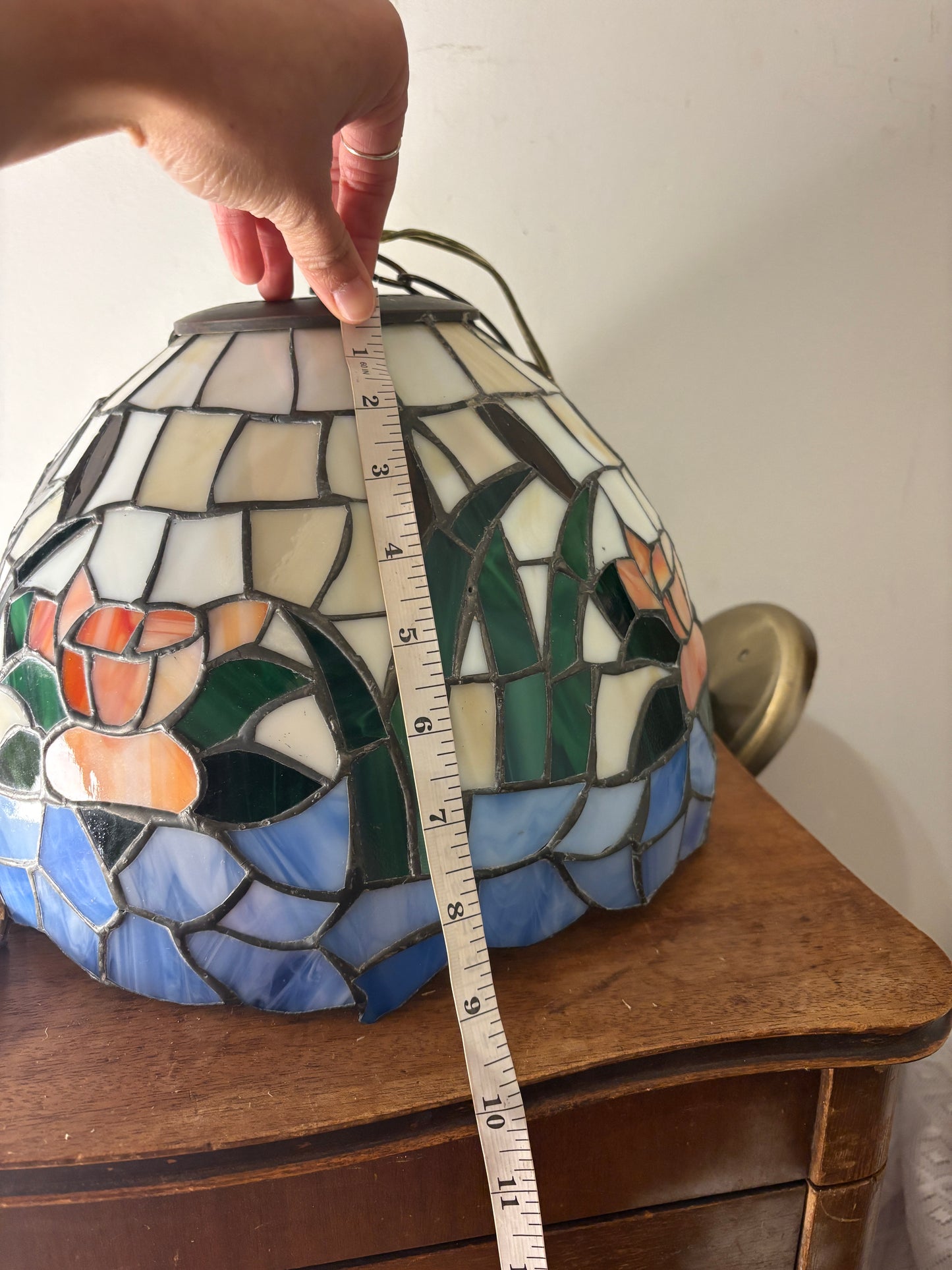 Vintage Tiffany Style Slag Stained Glass Swag Hanging Light Lamp Plug In 12”