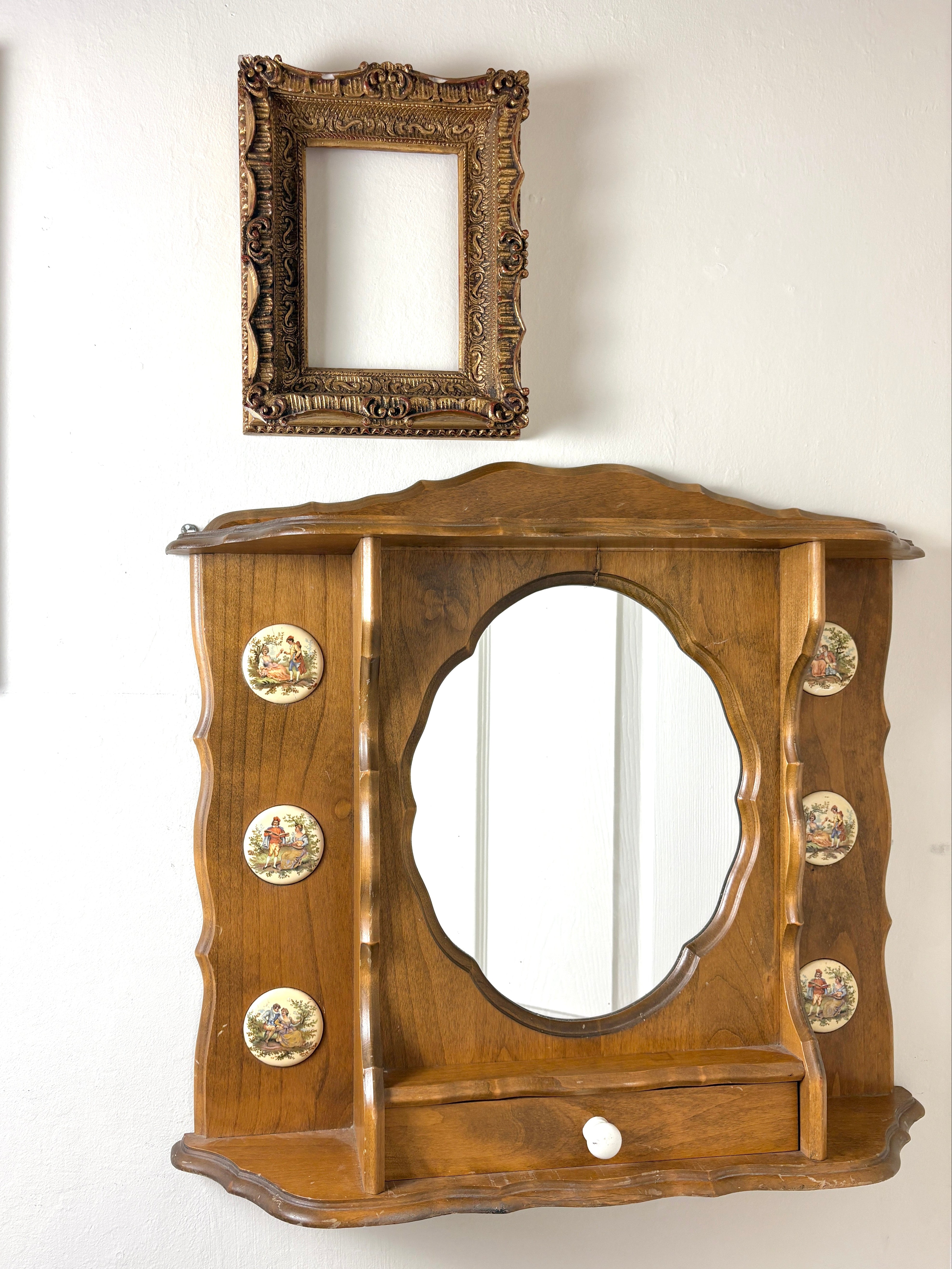 Rare Antique Wooden Apothecary Medicine Vanity Cabinet Oval Mirror Rare Antique Wooden Apothecary Medicine Vanity Cabinet Oval Mirror