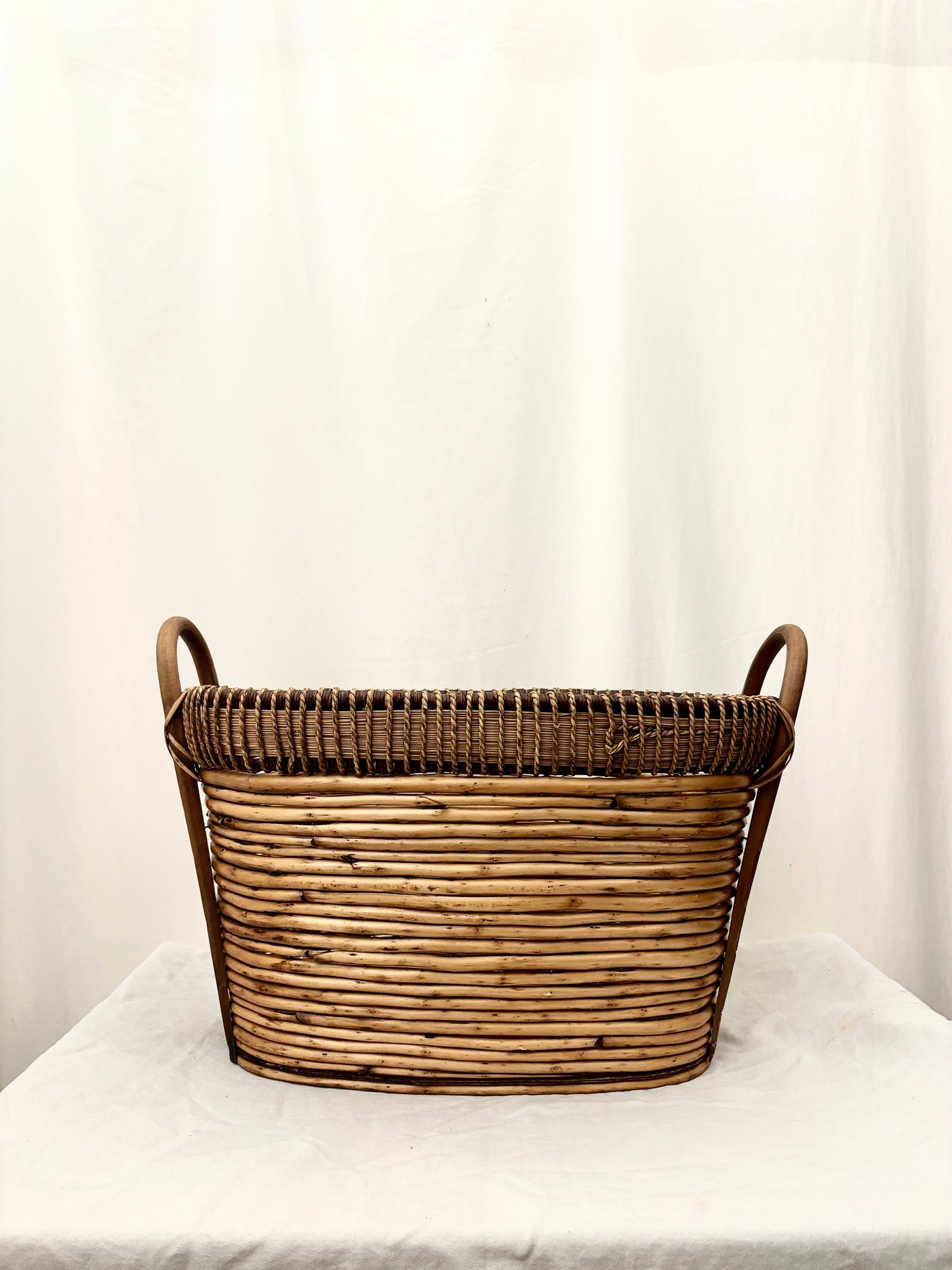 Vintage Handwoven Rattan Basket with Handles