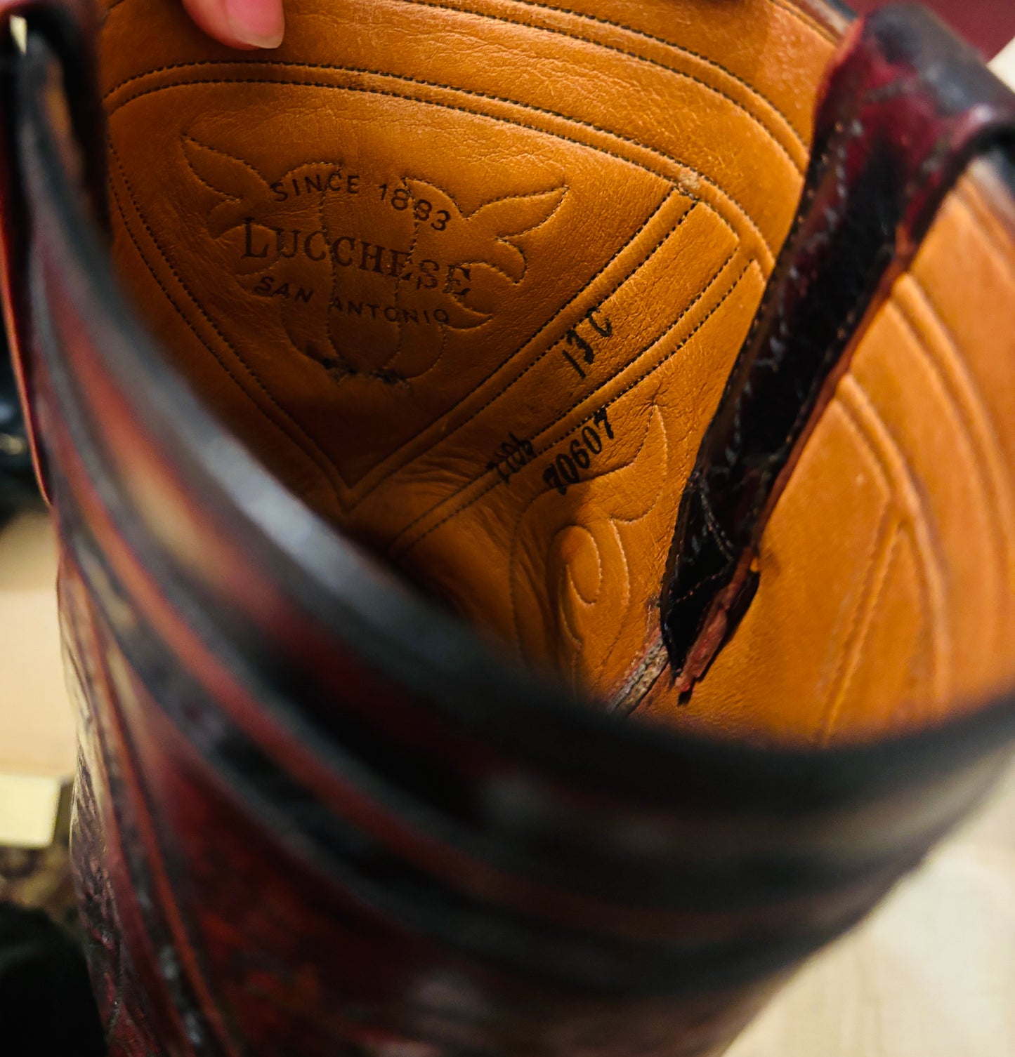 Vintage Lucchese San Antonio Cowboy Boots Black Cherry 13C Western Leather