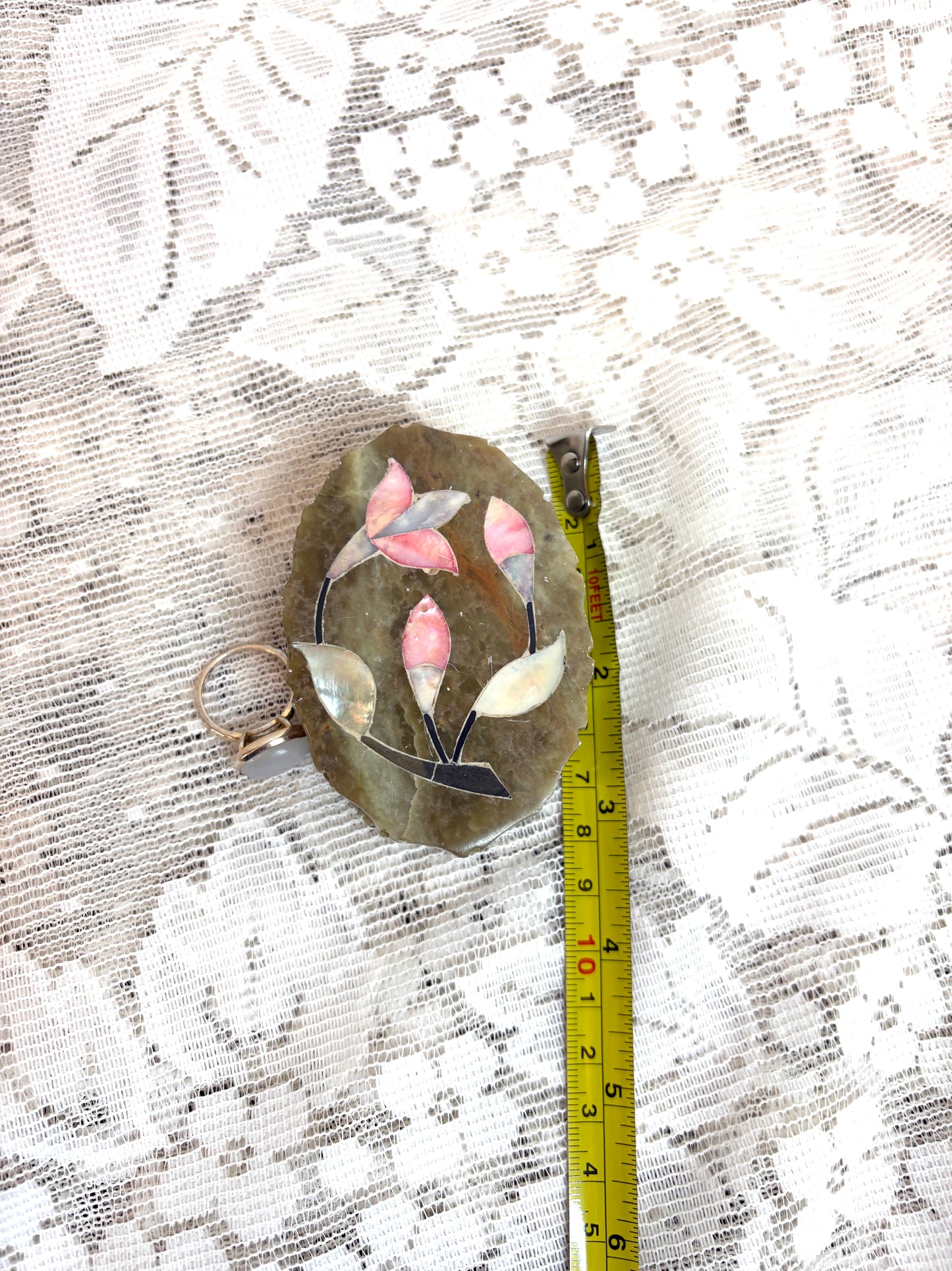 Marble Rose Mother of Pearl Abalone Gold Inlay Oval from India