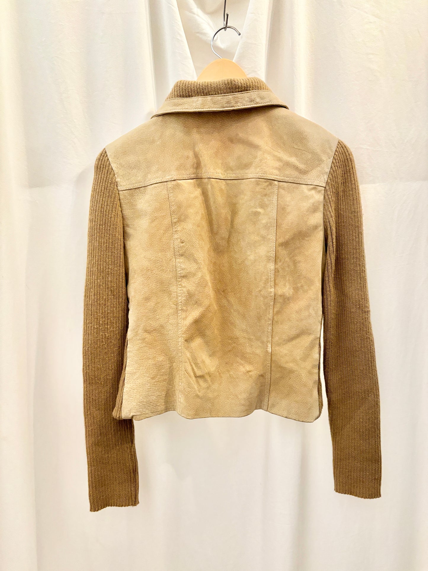 Beige suede knit sweater jacket