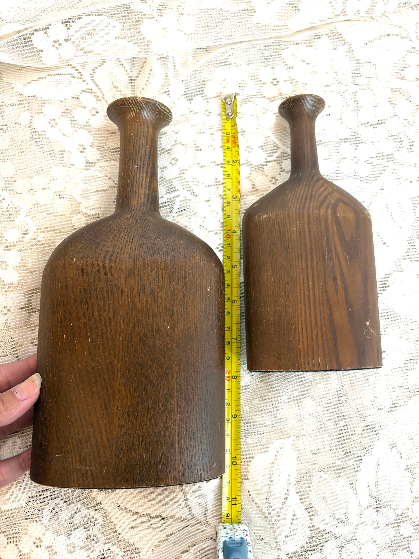 Vtg Antique Wood Bottles Set 2