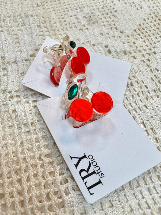Red Cherry Designed Hair Claw Clips