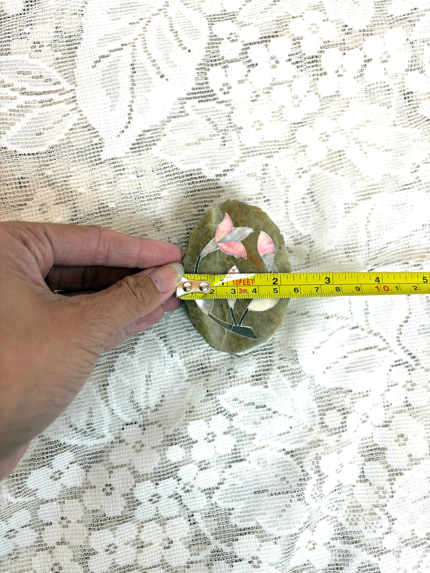 Marble Rose Mother of Pearl Abalone Gold Inlay Oval from India