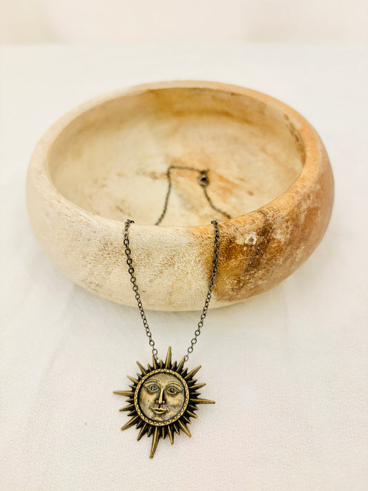 Brass Sun Face Pendant Necklace