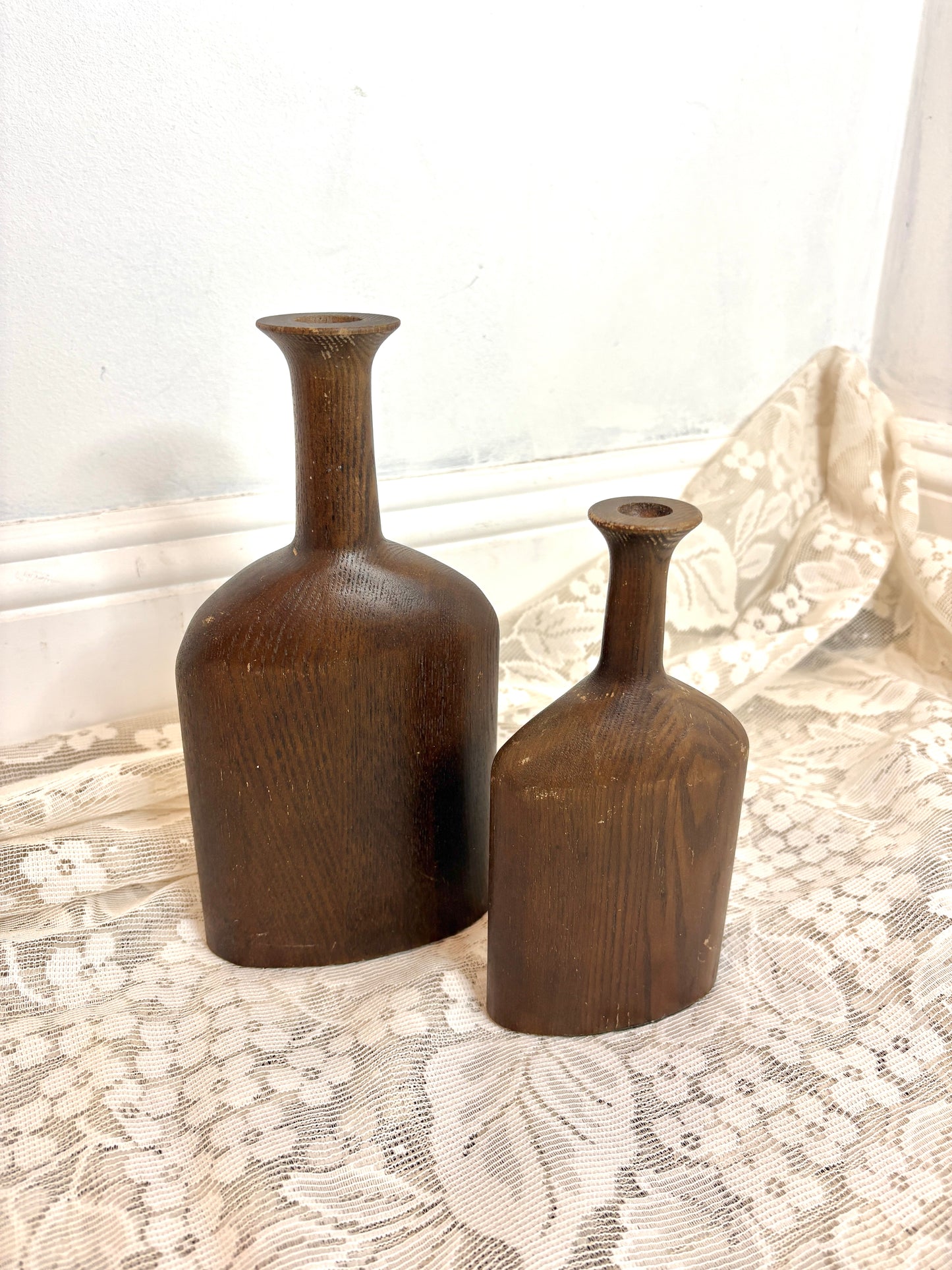 Vtg Antique Wood Bottles Set 2