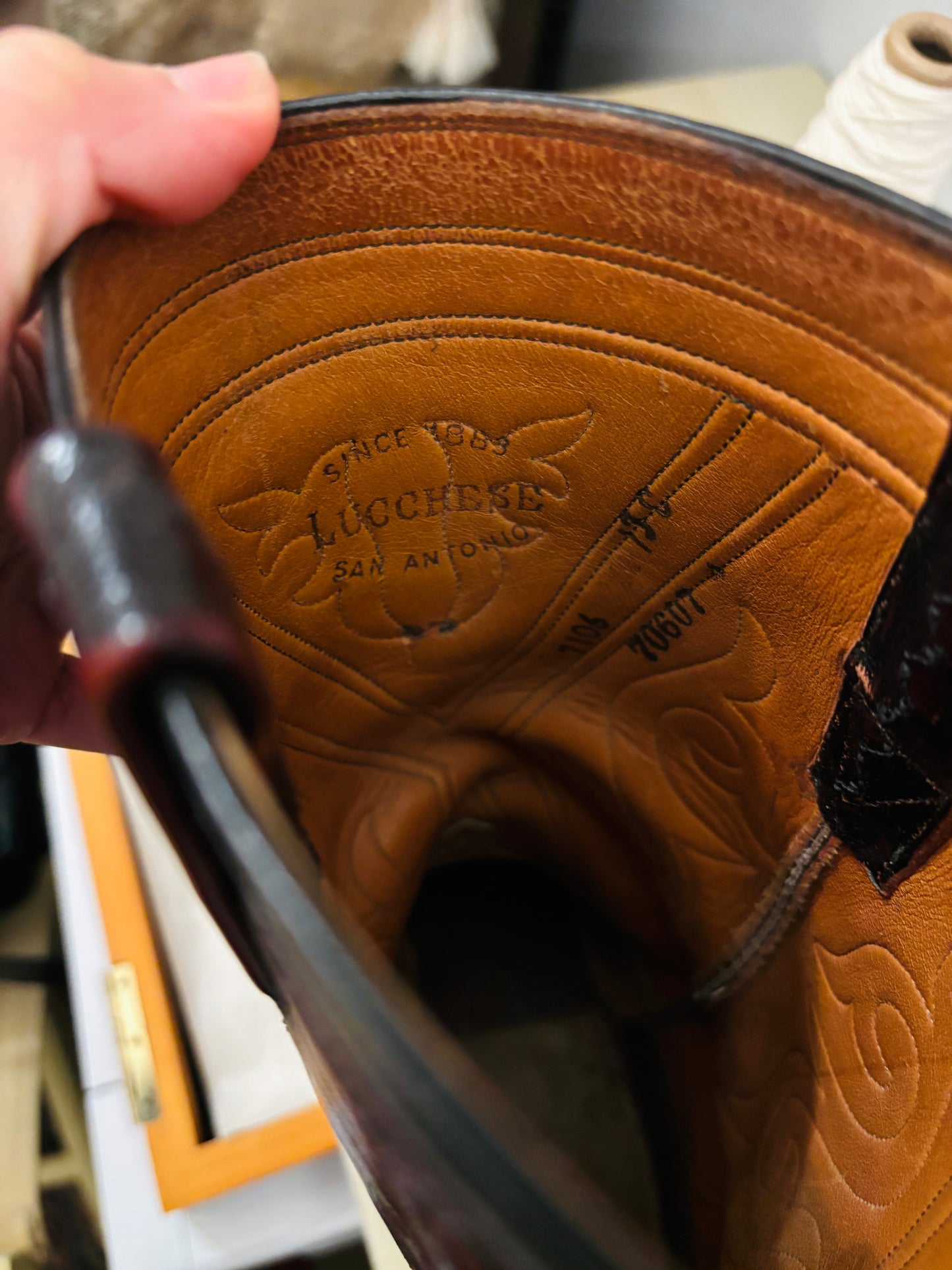 Vintage Lucchese San Antonio Cowboy Boots Black Cherry 13C Western Leather