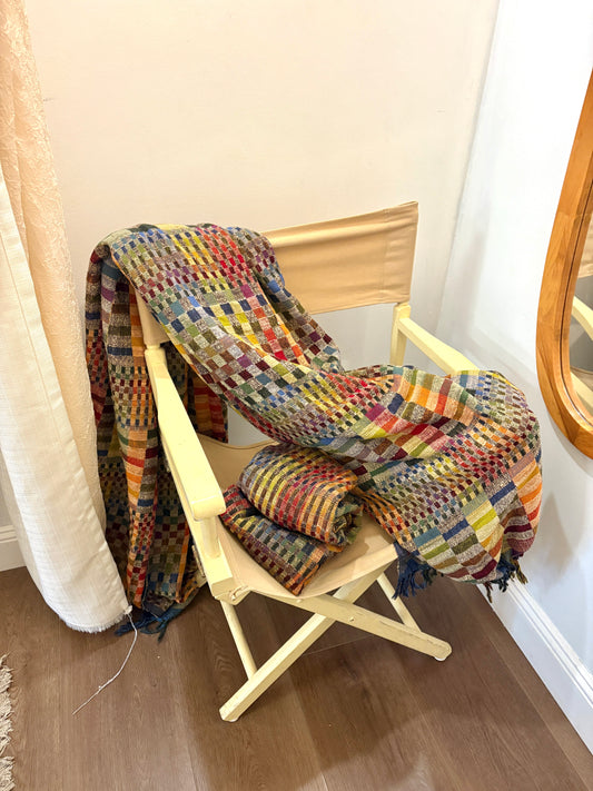 Crate and BarrelCOLOR BLOCKS Throw/Blanket-40%Silk60% Wool & 2 Pillow Cases