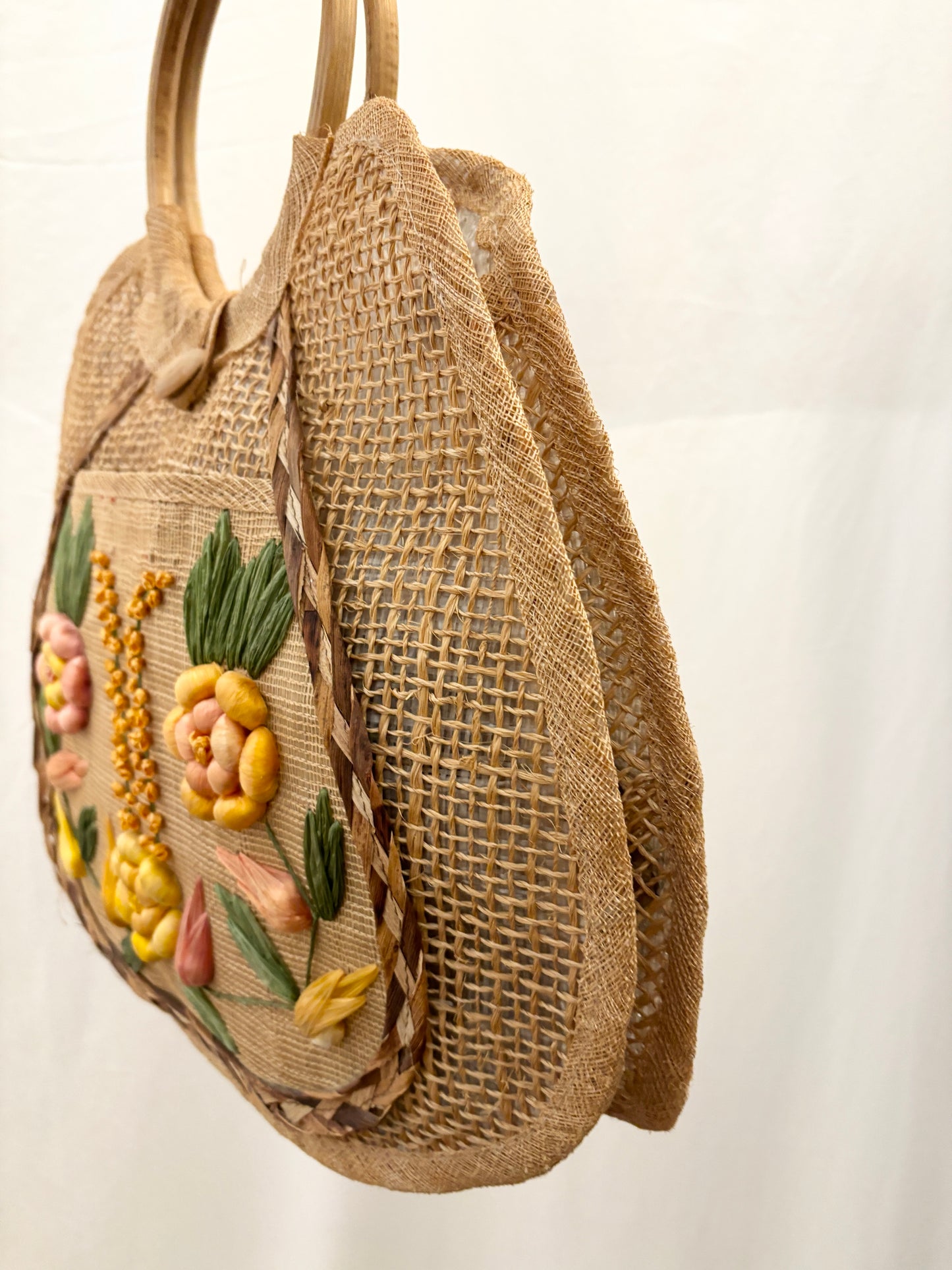 Vintage Woven Floral Handbag