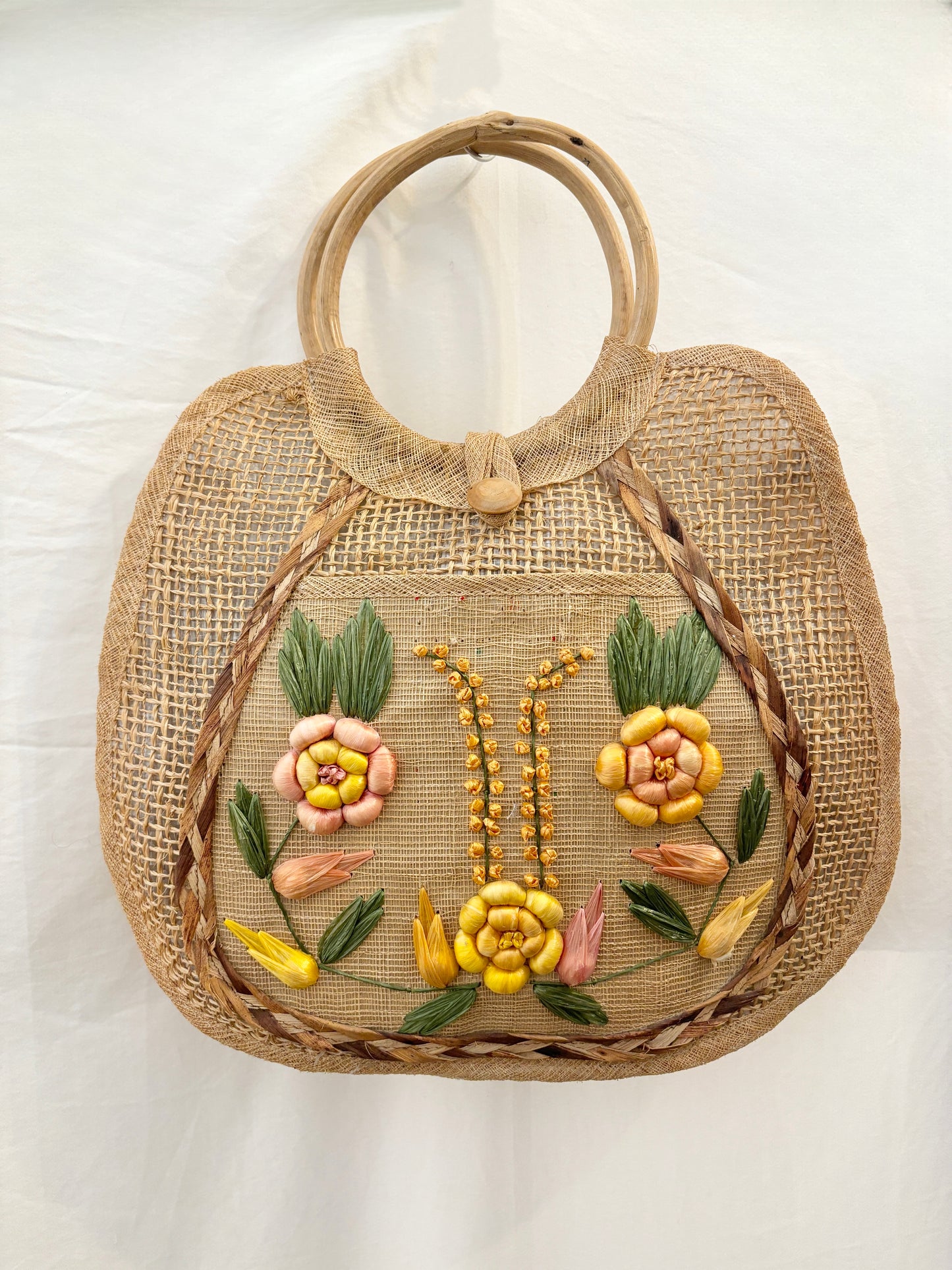 Vintage Woven Floral Handbag