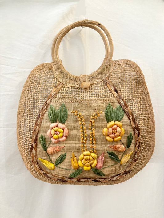 Vintage Woven Floral Handbag