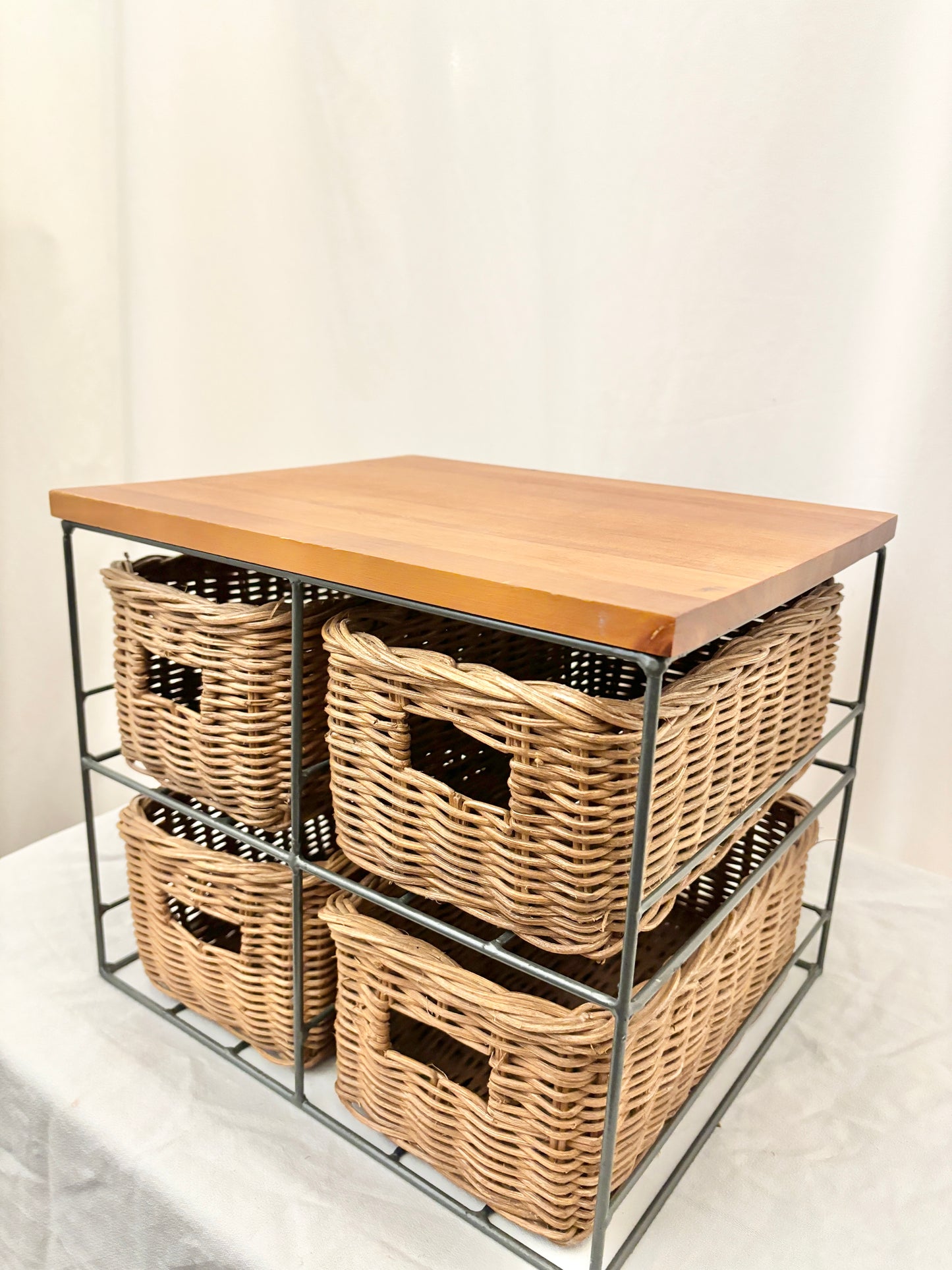 Rustic Storage Unit with 4 Wicker Baskets