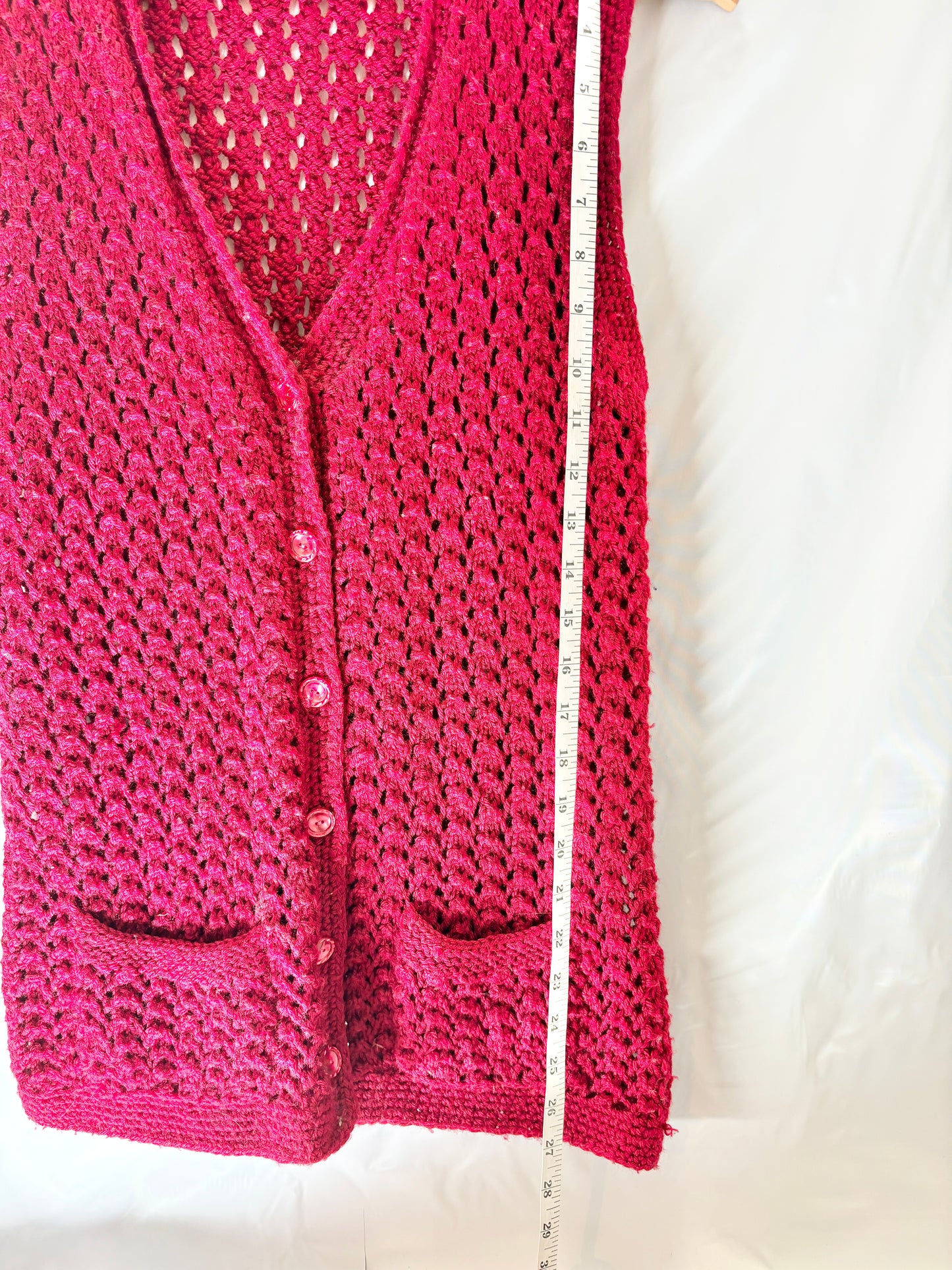 Red Hand Crocheted Sweater Vest – S/M