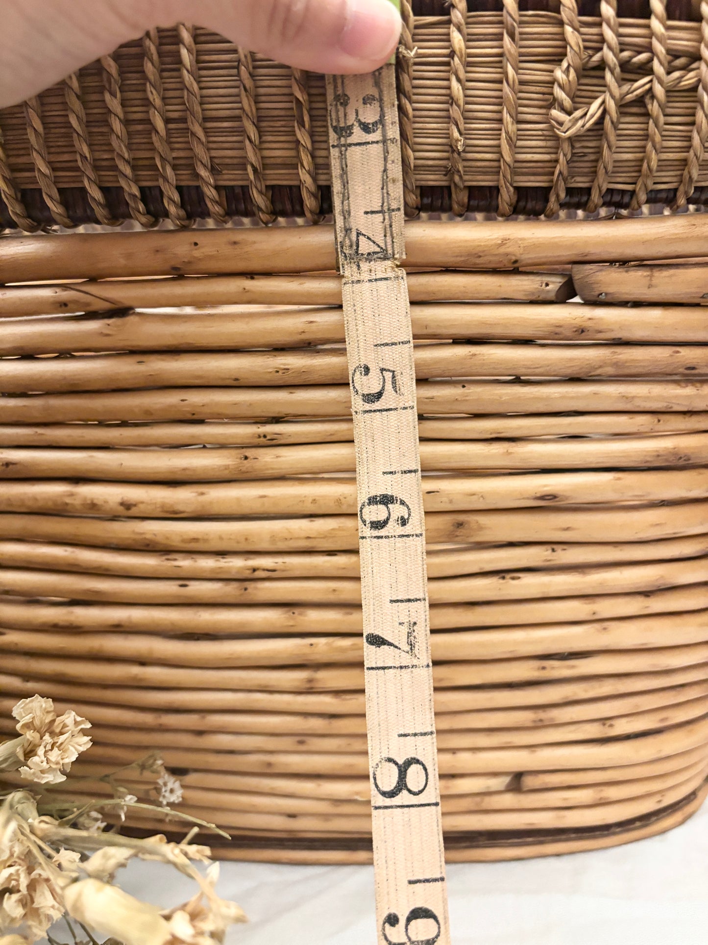 Vintage Handwoven Rattan Basket with Handles