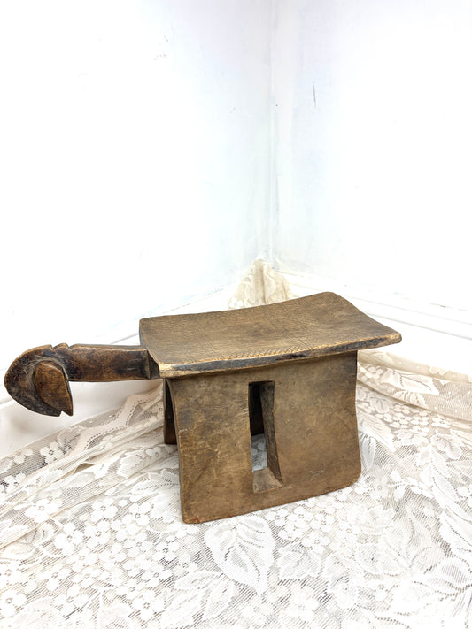 Vtg African Burkina Faso Bob Bwa Mossi Lobi Human Head Handle Primitive Sm Stool