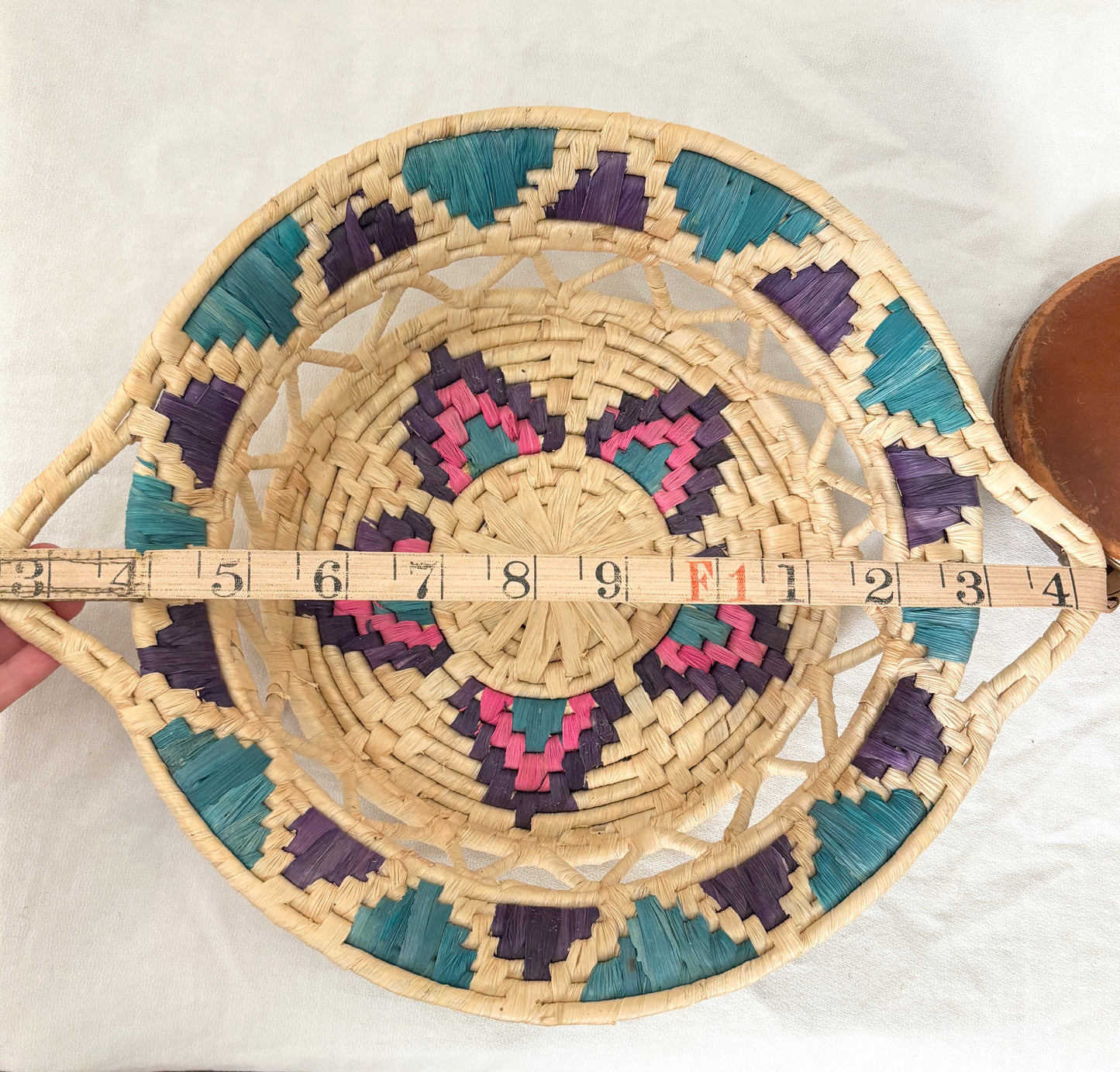 Vintage Hand Woven Wicker Basket Tray with Handles