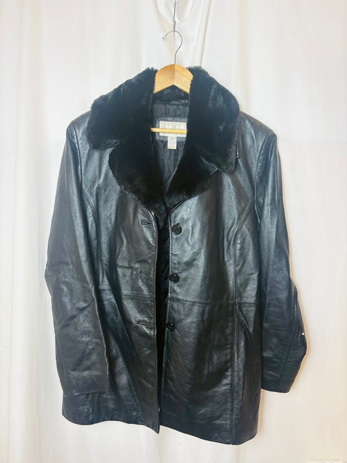 Genuine leather with faux fur collar