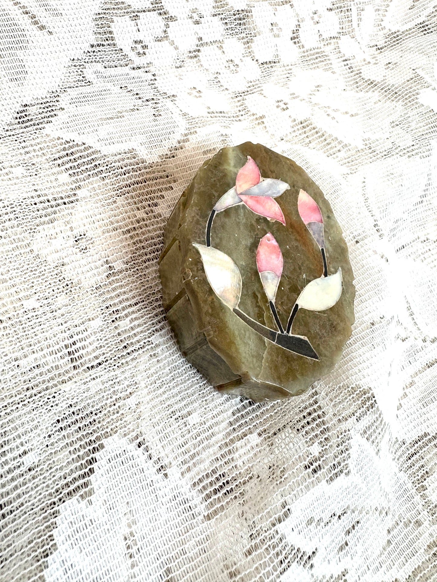 Marble Rose Mother of Pearl Abalone Gold Inlay Oval from India