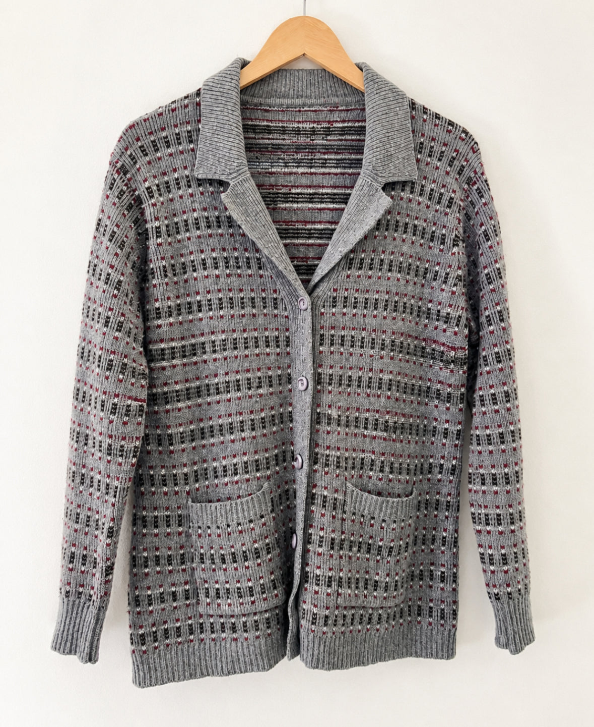 1970s Grey Patterned Cardigan