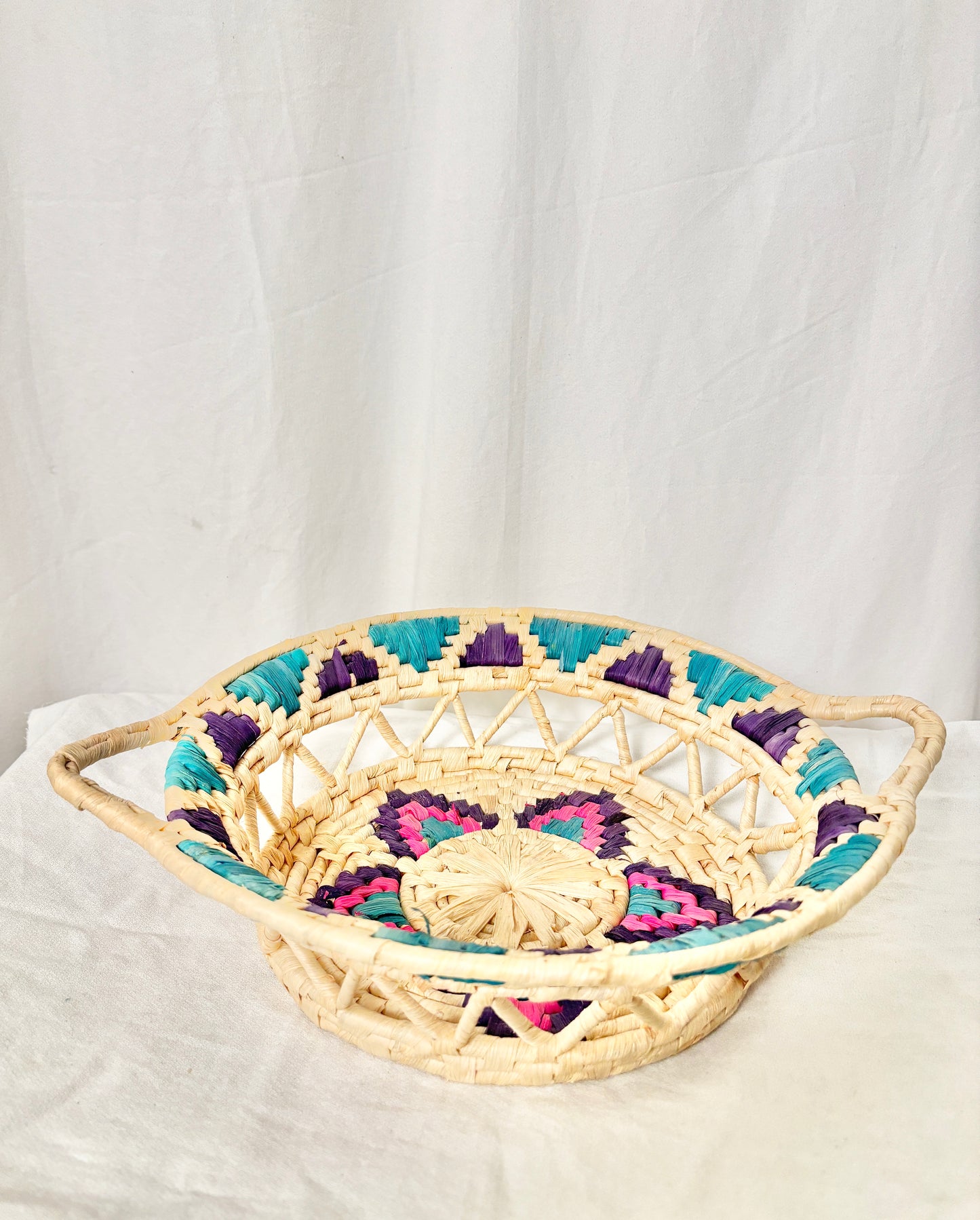 Vintage Hand Woven Wicker Basket Tray with Handles